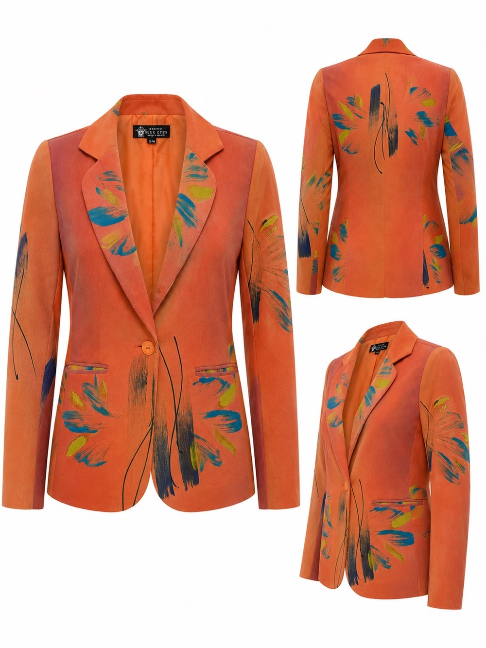 Behind Blue Eyes Hand Painted Orange Blazer Size S/M